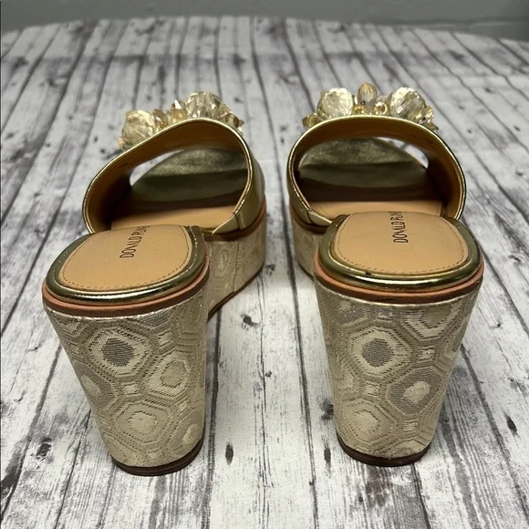 Donald J. Pliner Gold Wedge Slides with gem Embellishment - Picture 4 of 5